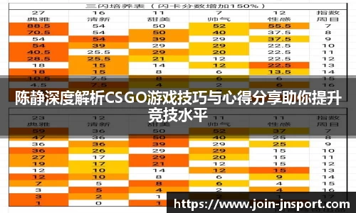 陈静深度解析CSGO游戏技巧与心得分享助你提升竞技水平